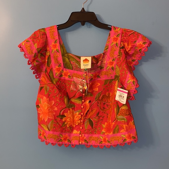 FARM Rio Solar Forest Square Neck Cotton Blouse NWT size medium - Picture 4 of 15